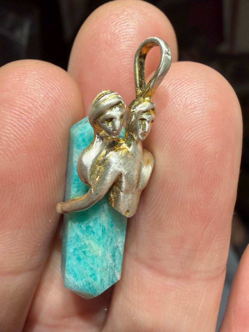 “ Brazil “ Sterling Silver Amazonite Twin Figure Pendant